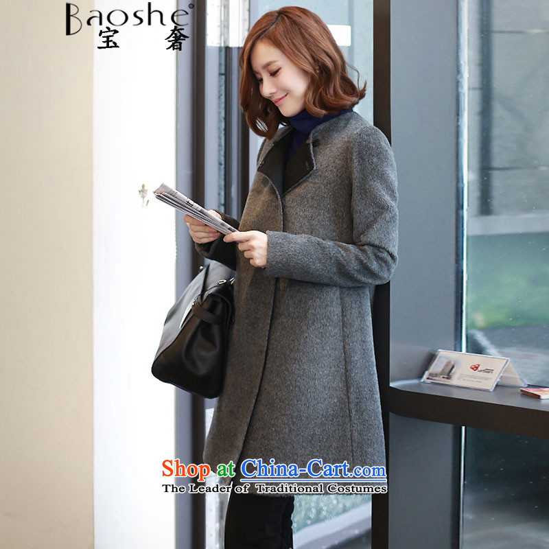 Po luxury?2015 winter new Korean fashion OL temperament gross butted? Long a wool coat Female?Dust W6028?XL