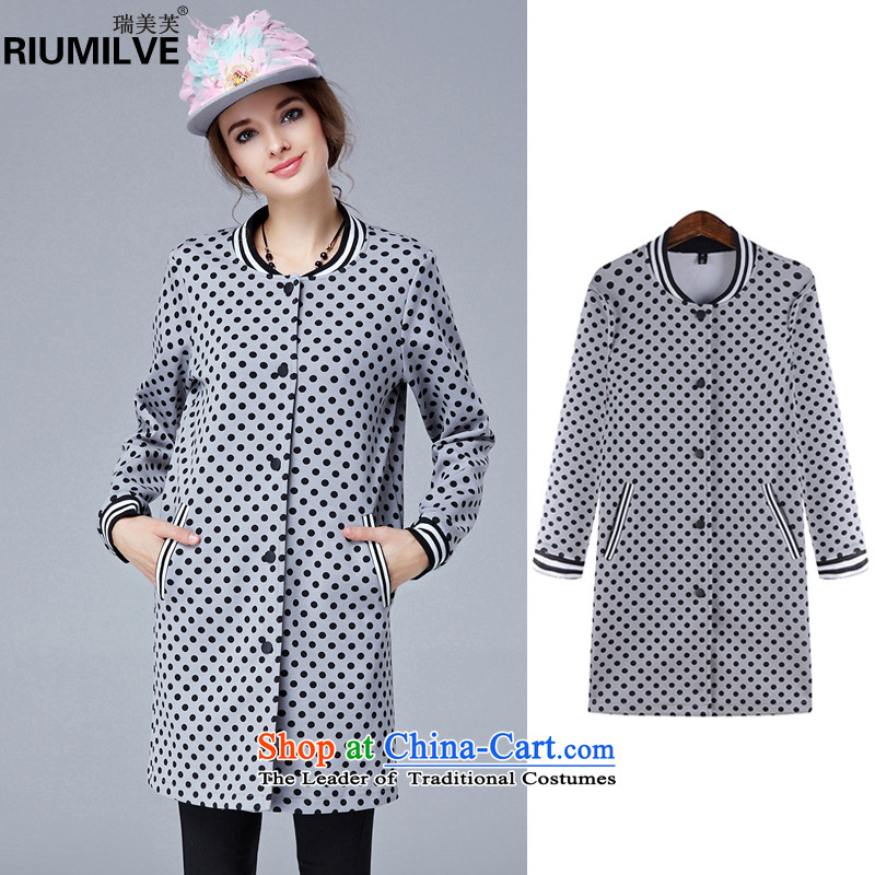 Rui Mei to?2015 to increase the number of women in autumn and winter new thick mm loose waves point long Leisure. Stamp long-sleeved jacket N1607 CARDIGAN?3XL Gray