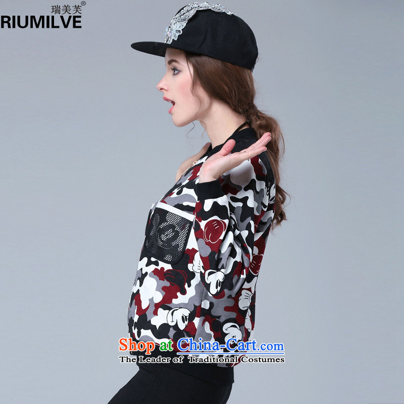 Rui Mei to 2015 to increase the number of women in autumn and winter new thick mm loose video thin jacket jacket western camouflage uniforms N1062 stamp baseball picture color 3XL, Rui Mei-RIUMILVE) , , , shopping on the Internet