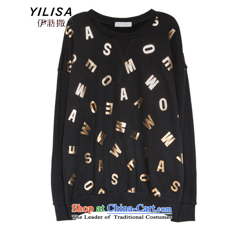 Elizabeth sub-new to xl female autumn and winter T-shirts thick MM 200 won jin letters stamp forming the liberal sweater shirt H5215 T-shirt black 4XL, Elizabeth YILISA (sub-) , , , shopping on the Internet