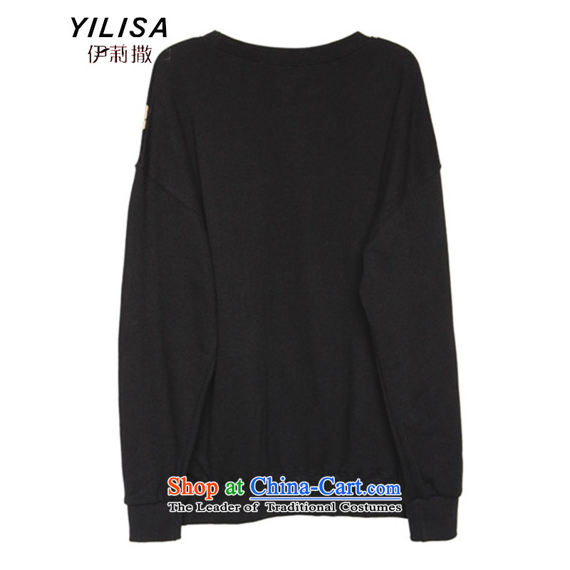 Elizabeth sub-new to xl female autumn and winter T-shirts thick MM 200 won jin letters stamp forming the liberal sweater shirt H5215 T-shirt black 4XL, Elizabeth YILISA (sub-) , , , shopping on the Internet