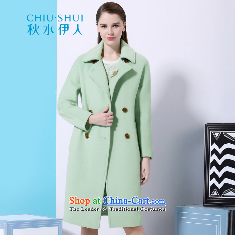 Chaplain who 2015 winter clothing new women's minimalist temperament van pure colors in a straight long jacket coat gross? water green?155_80A_S