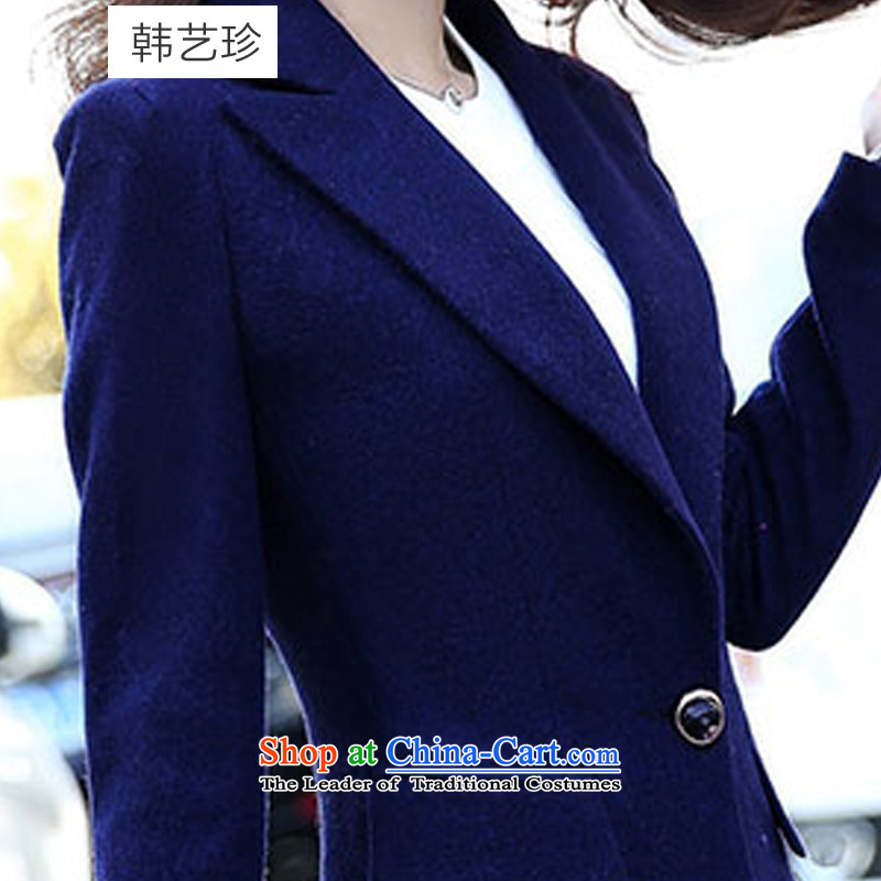 Korea Yae Jin 2015 autumn and winter new gross girls jacket? Long roll collar thick wool a wool coat video thin navy , L, Han Ye-jin , , , shopping on the Internet