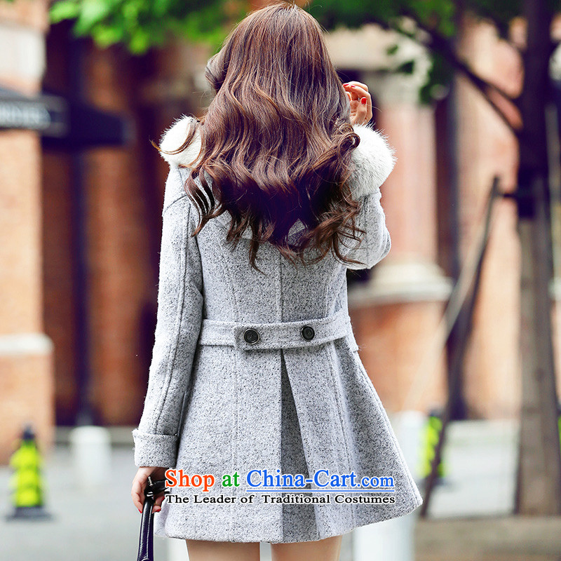 Park woke up to 2015 winter clothing new Korean female suits for long-sleeved hair stylish jacket coat women? gray M awakening Paradise Shopping on the Internet has been pressed.