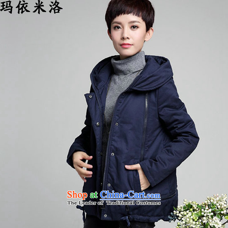 In the Milosevic cotton jacket cotton 2015 Service coats and women to women's code of cotton short winter clothing female poverty has increased aging to 4XL color navy 4XL