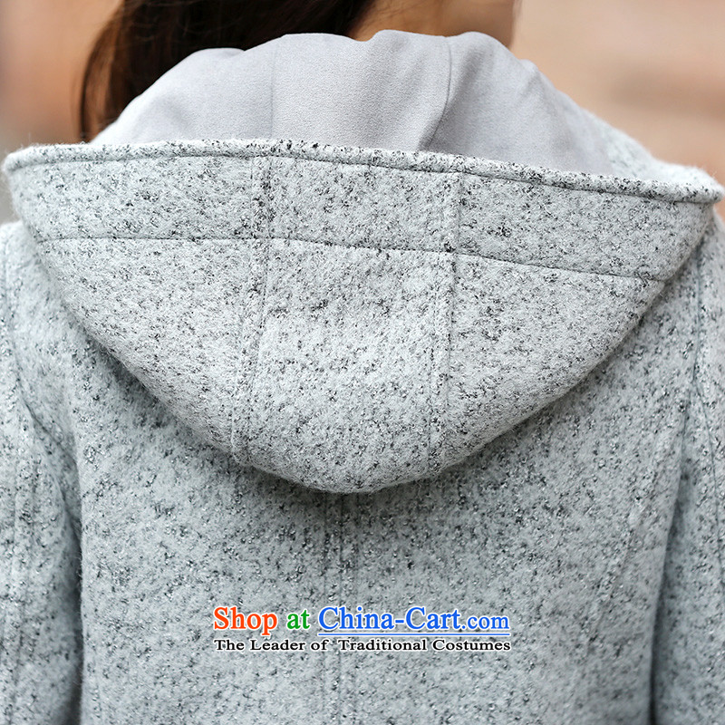 Park woke up to 2015 winter clothing new Korean women's Fashion Cap solid color jacket coat? long-sleeved gray L, awakening the female Paradise Shopping on the Internet has been pressed.