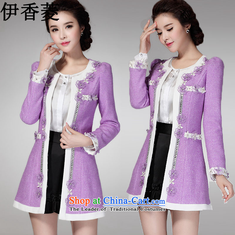 Ikago Ling 2015 autumn and winter new gross? Long flowers in the jacket temperament Sau San large a wool coat femaleY8373picture colorXXL