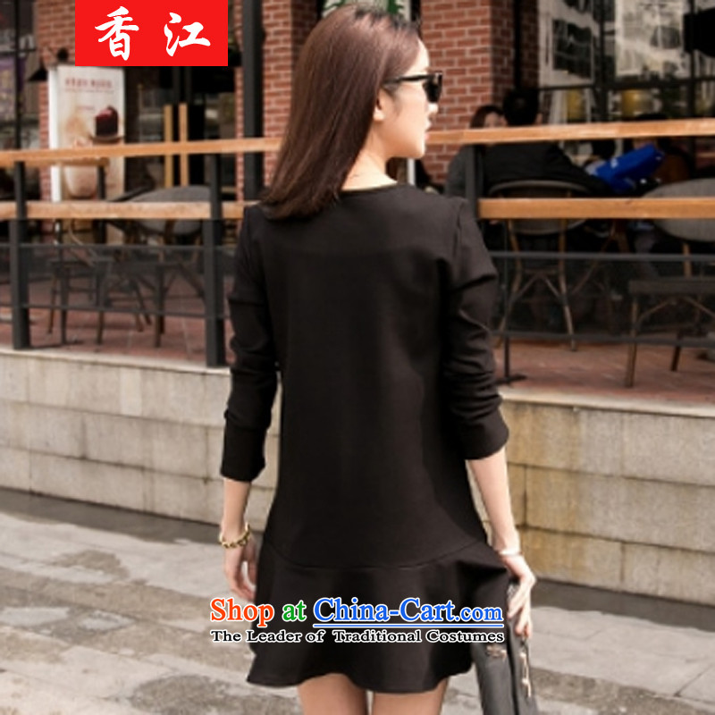 Xiang Jiang larger women 2015 autumn to load the new mm thick video thin increase wear shirts skirt 200 catties thick sister dresses short skirts 7701 Black Large 4XL, code Xiangjiang , , , shopping on the Internet