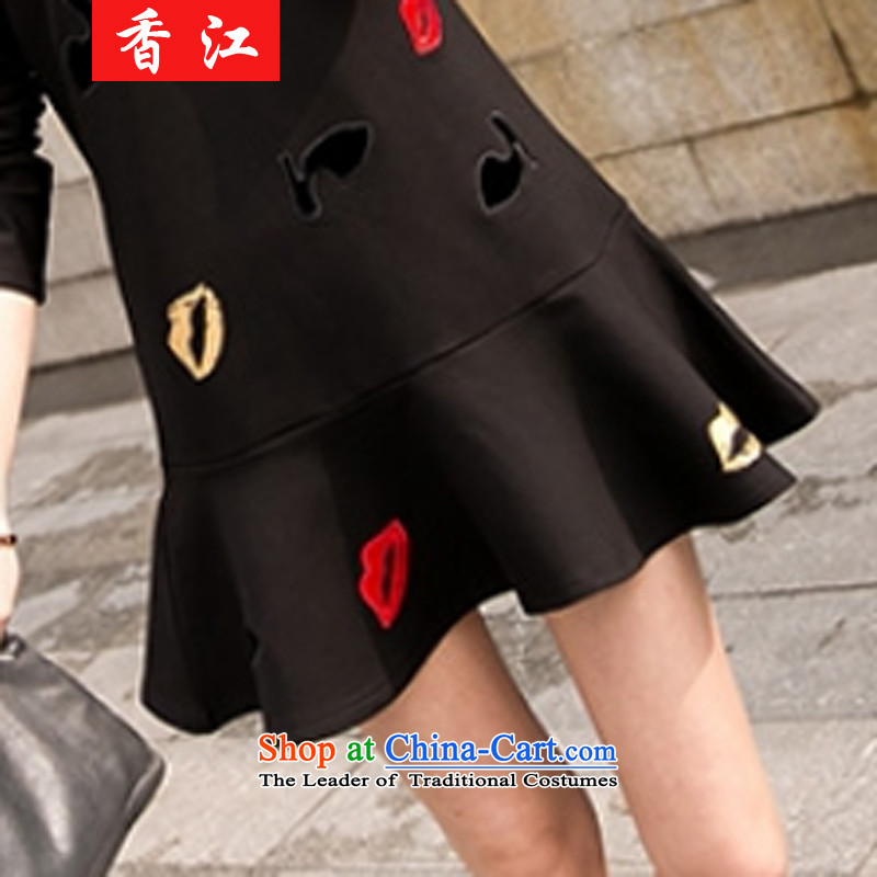 Xiang Jiang larger women 2015 autumn to load the new mm thick video thin increase wear shirts skirt 200 catties thick sister dresses short skirts 7701 Black Large 4XL, code Xiangjiang , , , shopping on the Internet