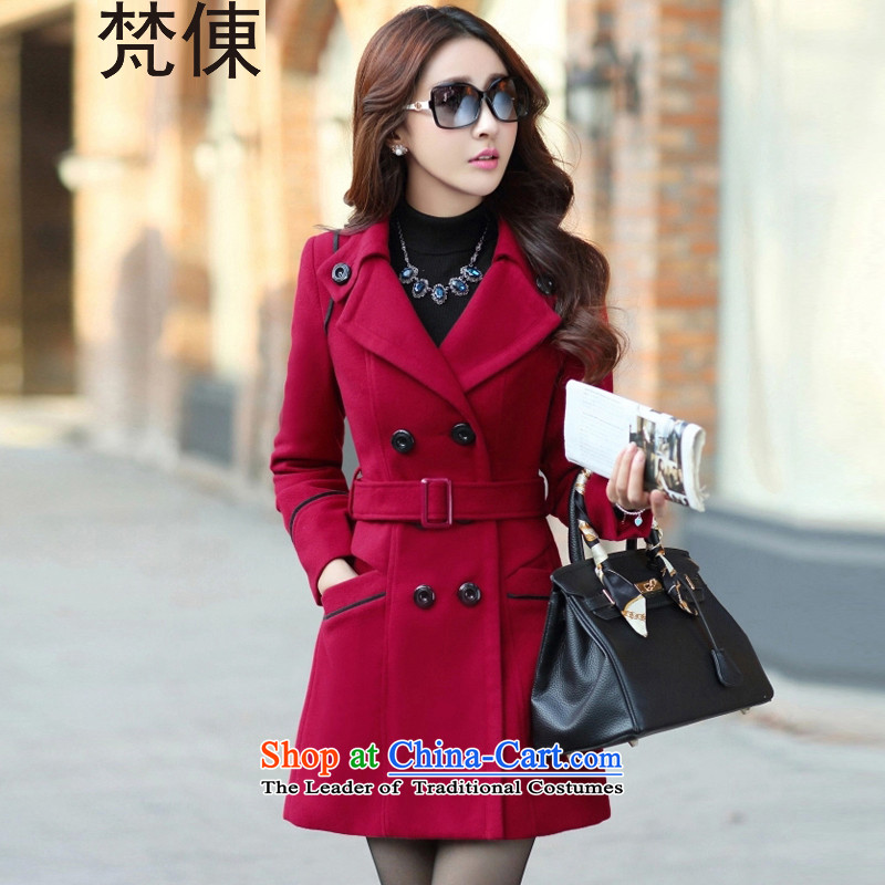Van Gogh 倲 gross? 2015 winter coats women on the new Korean version of Long Hoodie double-thick a coat 131 wine red 3XL, 倲 Van Gogh (fandong) , , , shopping on the Internet