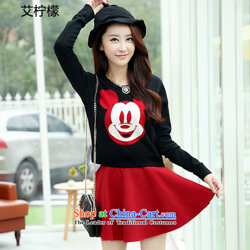 Hiv lemon autumn and winter 2015 on new larger dresses Korean version of Fat MM to increase women's code thick sister video thin long-sleeved T-shirt and stylish package skirt red black skirt XXXL., larger HIV lemon (ILEMON) , , , shopping on the Internet