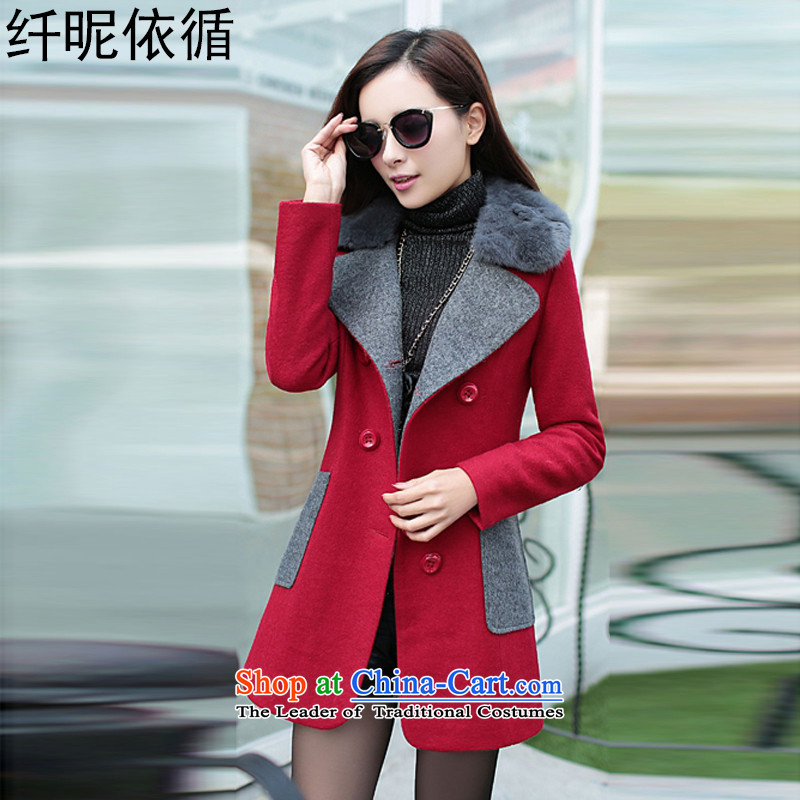 The former Yugoslavia nickname followedby 2015 winter new Korean version of large numbers of ladies in long hair? jacket thick hair? coats female8129cherry redXL