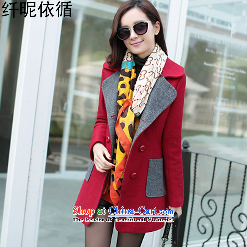 The former Yugoslavia nickname followed by 2015 winter new Korean version of large numbers of ladies in long hair? jacket thick hair? coats female 8129  XL, Cherry Red Small young follow shopping on the Internet has been pressed.