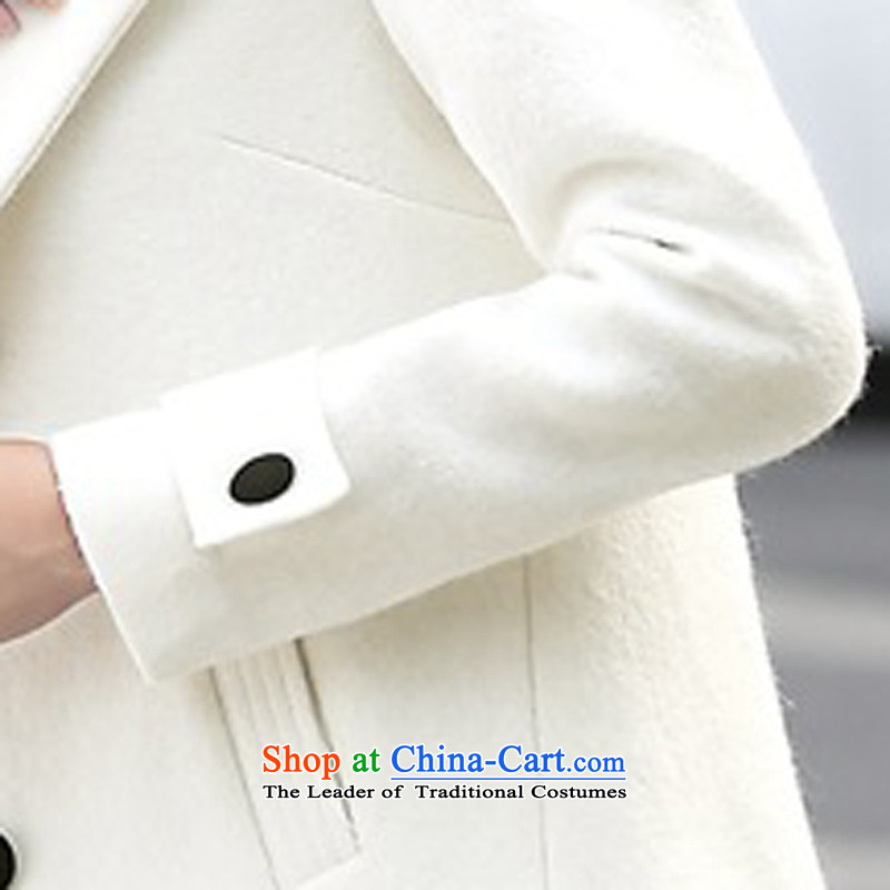 2015 Autumn and winter new stylish Korean Ladies casual wild pure color minimalist double-cap reverse collar short jacket, gross? m White M charm of female and Asia (charm bali shopping on the Internet has been pressed.)