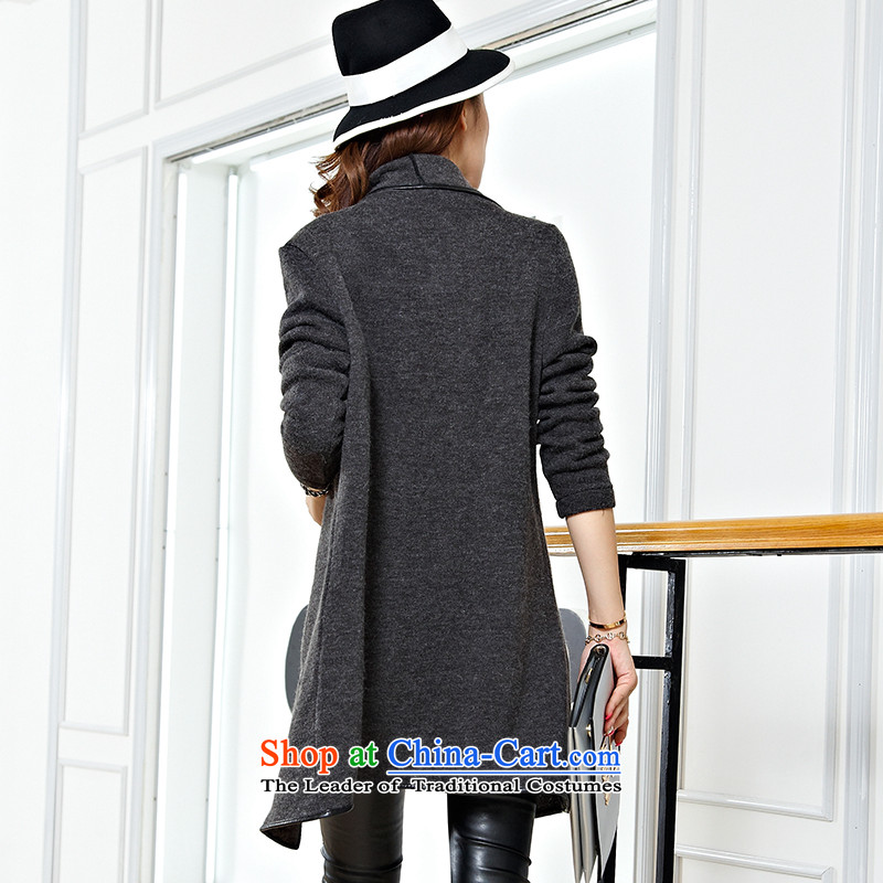 For M- 2015 to increase the number of women in the Korean version of the new autumn and winter thick mm thin in the long graphics gross? jacket leisure cardigan 5XL, gray frock collar m-shopping on the Internet has been pressed.