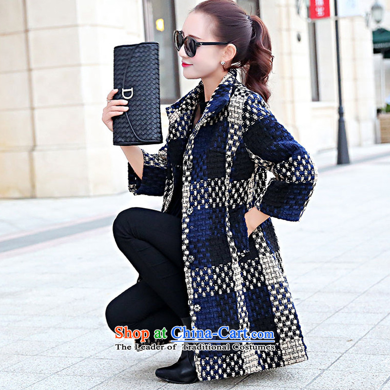 One meter by 2015 winter clothing new style for women Korean fashion Sau San a wool coat 7 cuff latticed han bum gross? Jacket Color Navy M one meter fashion shopping on the Internet has been pressed.