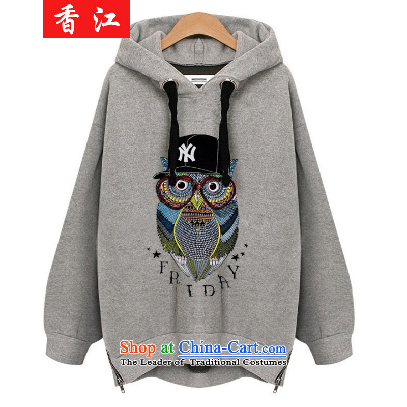 Xiang Jiang 2015 new autumn replacing xl women wear shirts thick mm long-sleeved T-shirt shirt 200 catties thick sister sweater girl jacket 7715 Light Gray large XL