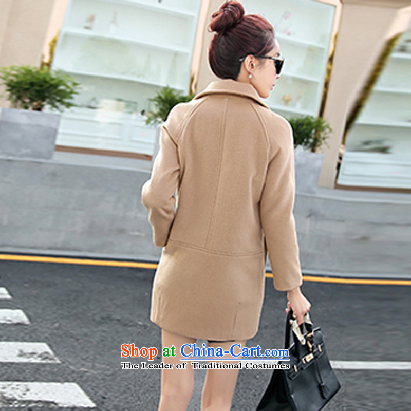 2015 winter clothing new Korean jacket elegant stylish Sau San round-neck collar long-sleeved double row two tablets of detained in long Wild Hair? coats female khaki M to xiangzuo (shopping on the Internet has been pressed.)