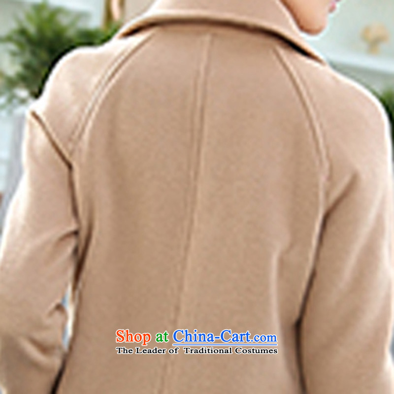 2015 winter clothing new Korean jacket elegant stylish Sau San round-neck collar long-sleeved double row two tablets of detained in long Wild Hair? coats female khaki M to xiangzuo (shopping on the Internet has been pressed.)