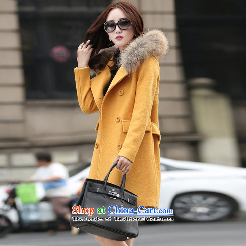 2015 winter clothing Korean Sau San is a wild in long wool coat jacket available offline so shoes for Yellow XL, charm of gross and Asia (charm bali shopping on the Internet has been pressed.)