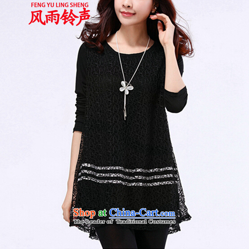 Rain ringtone large 2015 women fall to increase expertise with lace mm long-sleeved T-shirt waves in long thick clothes, forming the liberal sister shirt black XXL