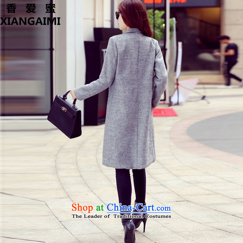 The Champs Elysees Love Honey? jacket women 2015 gross autumn and winter new Korean female decorated gross? graphics are overcoats in thin long a wool coat gray M Heung-Love (XIANGAIMI honey) , , , shopping on the Internet