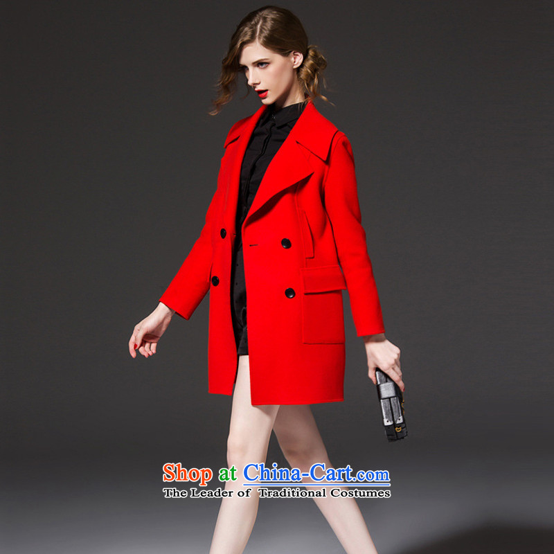 2015 Autumn and winter yamureach new Western gross women in coats? long double-large relaxd wool coat non-Cashmere Red? xl,yamureach,,, shopping on the Internet