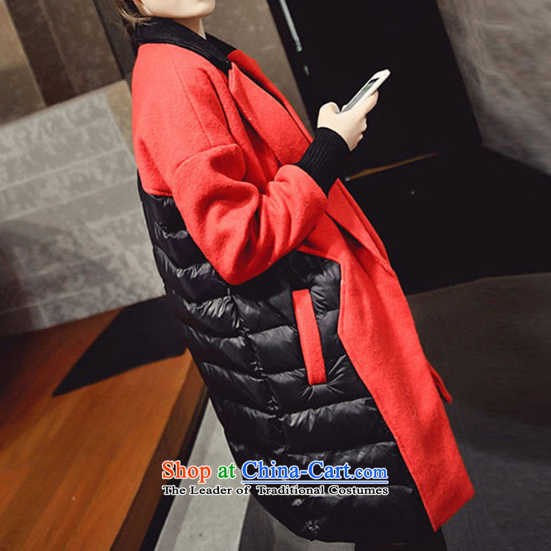 Xu Chong Chau New) 2015 female woolen stitching? long jacket, thick robe thread cuff cotton coat red coats , Chong Wook M Code , , , shopping on the Internet
