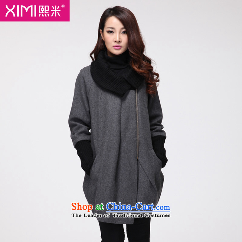 Hee-m to increase women's code? COAT 2015 gross autumn and winter load new Korean people in thin graphics thick long hair? jacket thick mm female Cardigan Gray?2XL