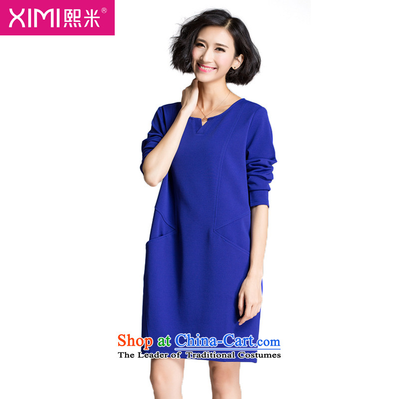 Hee-m to xl women's dresses thick mm thick, Hin thin, 2015 new products fall thick sister charming V style won long-sleeved Pullover dresses 3XL Dark Blue