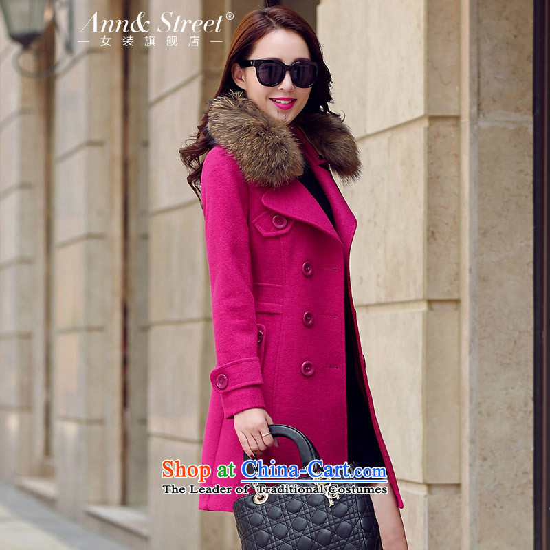 Anne Road 2015 new Korean autumn lapel solid color in the medium to long term, a wool coat women's stylish coat women rose so gross red , L, Anne Avenue (annstreet) , , , shopping on the Internet