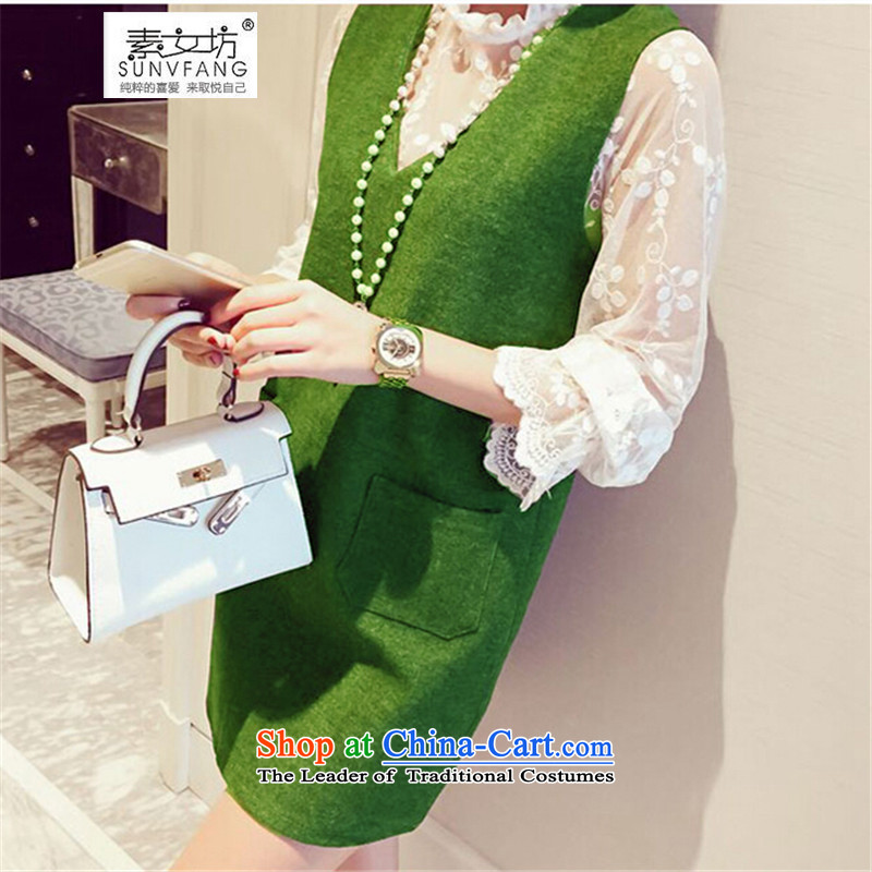 Motome workshop for larger female Kit 2015 Autumn New 2 MM thick video thin catty lace shirt + a vest skirt two kits 362 green 5XL 180-210 recommended weight, Motome Fong (SUNVFANG) , , , shopping on the Internet