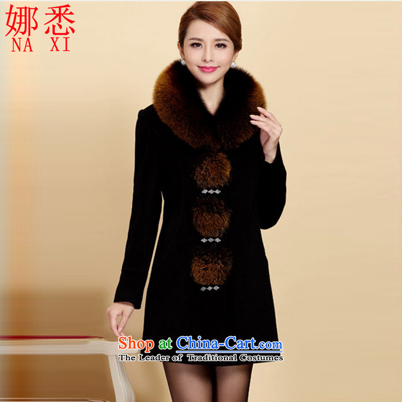 TheKorean version of 2015 knows cashmere overcoat so gross jacket female autumn and winter new large middle-aged Fox for gross? coats gross A1035XXXXL black