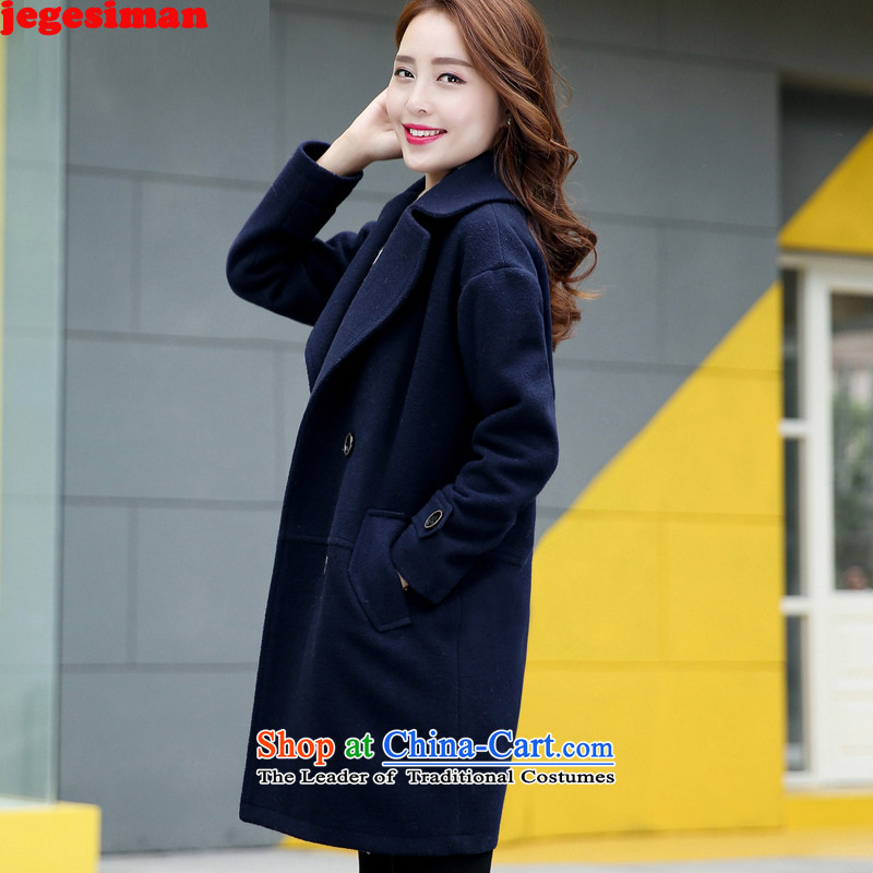Jegesiman2015 autumn and winter new Korean female coats wild?   Gross Jacket coat? female D10 Navy m,jegesiman,,, shopping on the Internet