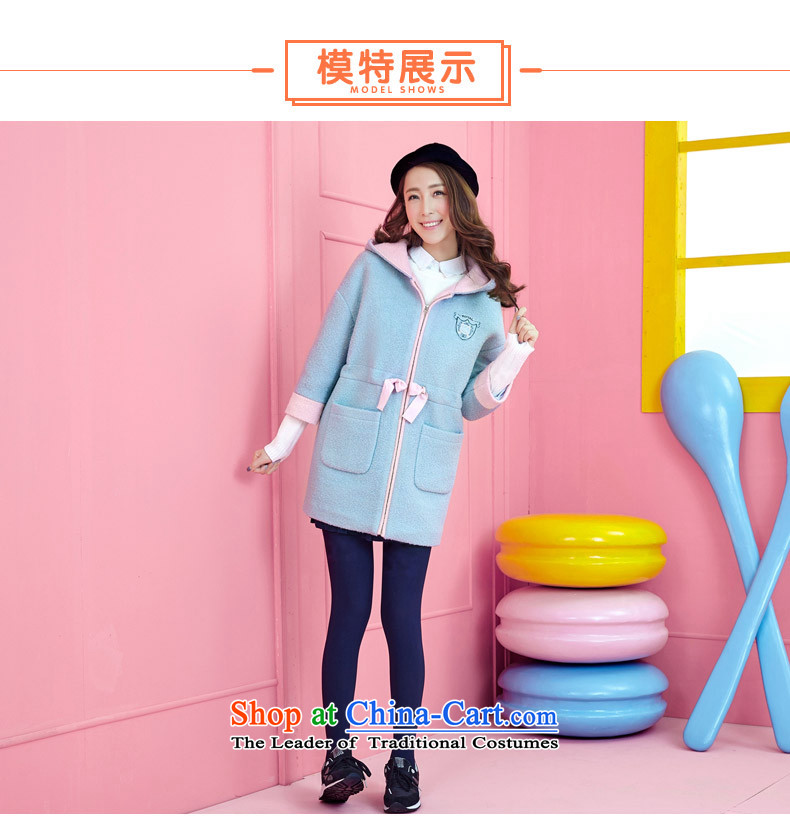 Plain girl Korean college wind 2015 winter new stitching in long a wool coat girls gross jacket Blue M pictures?, prices, brand platters! The elections are supplied in the national character of distribution, so action, buy now enjoy more preferential! As soon as possible.