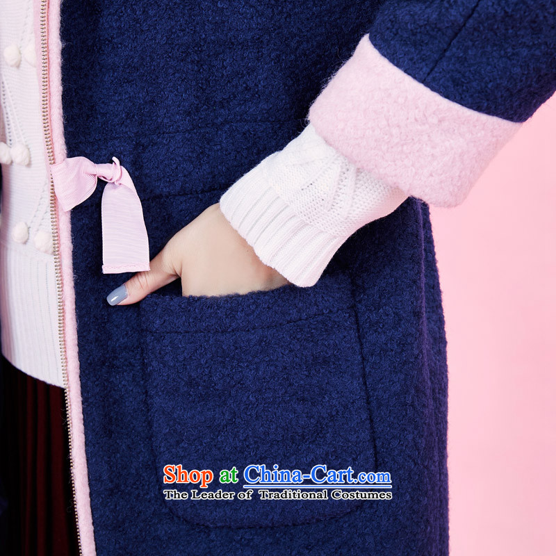 Plain girl Korean college wind 2015 winter new stitching in long a wool coat girls gross? Simple (M, Blue Jacket pusu) , , , shopping on the Internet