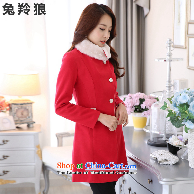 Rabbit 2015 new Gazelle Wolf Fall/Winter Collections Korean women in long hair? With a coat a wool coat RED M, and Ling Wolf (TVRXZRV) , , , shopping on the Internet