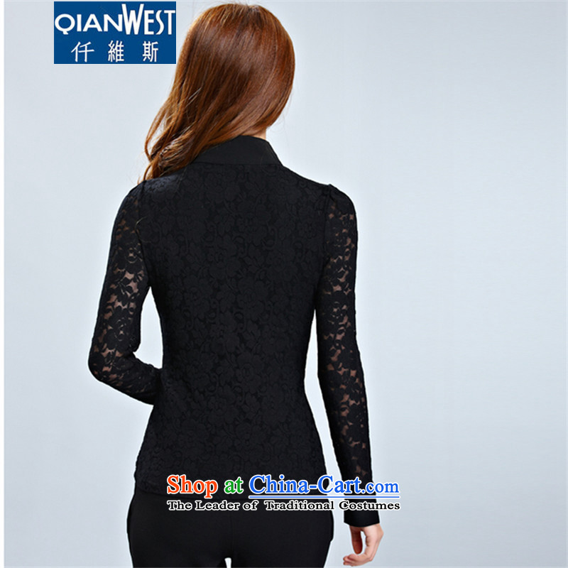The Scarlet Letter, larger female thick sister T-shirt 2015 winter clothing plus the new Korean lint-free thick black long-sleeved high collar lace shirt, forming the Netherlands 8111 Black 4XL recommendations 160-185, 250 weight (QIANWEISI) , , , shopping on the Internet