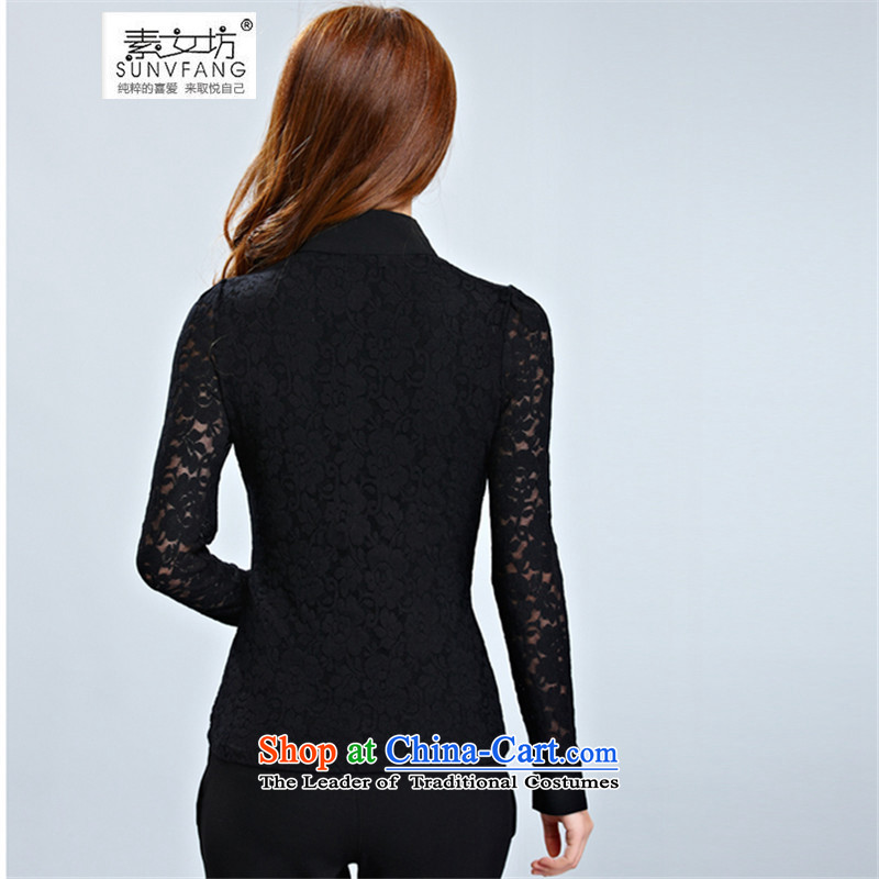 Motome square thick sister larger thick T-shirt 2015 winter clothing plus the new Korean lint-free thick black long-sleeved high collar lace shirt, forming the Netherlands 8111 Black 4XL recommended weight, 160-180 Motome Fong (SUNVFANG) , , , shopping on the Internet