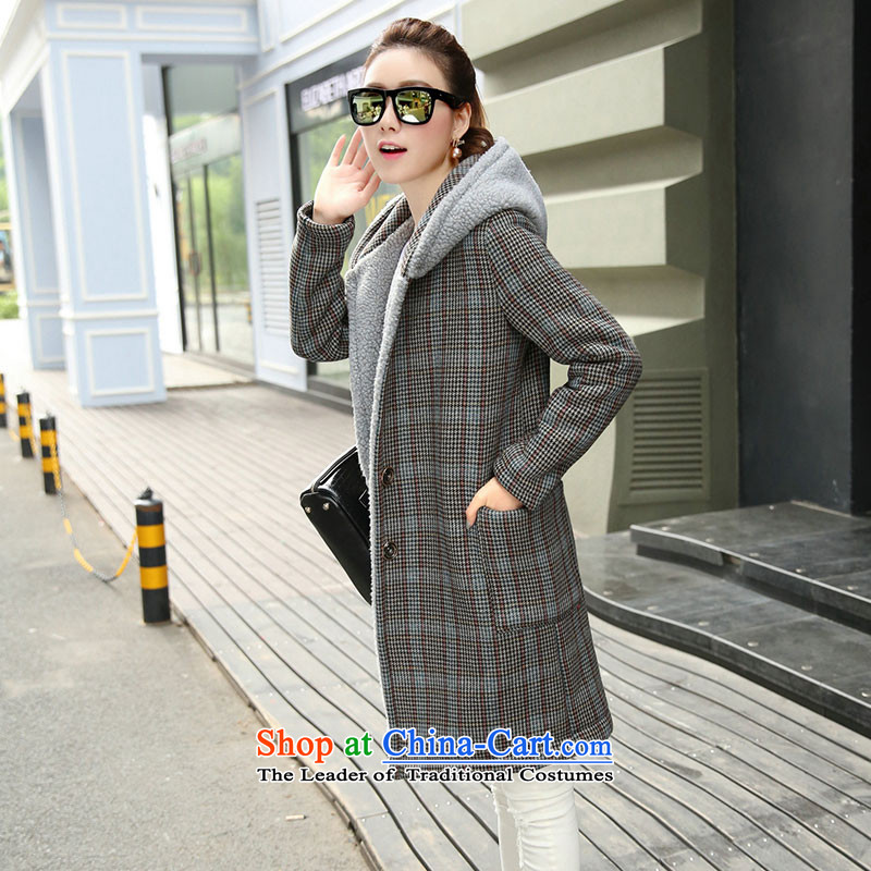 The Korean version of the 2015 Winter ESVT new stylish streaks latticed gross winter coats women? A lapel long-sleeved thick warm in long jacket, female picture color M,esvt,,, shopping on the Internet