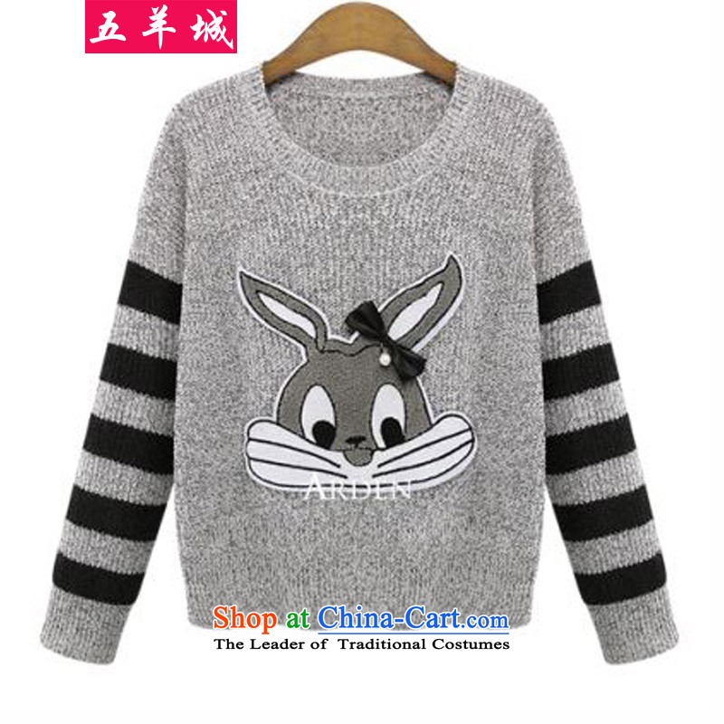 Five Rams City larger female winter clothing to intensify the 2015 New thick mm thick girls' Knitted Shirt graphics thin, wild sweater Thick coated light gray shirt sister5XL recommendations about 180-200