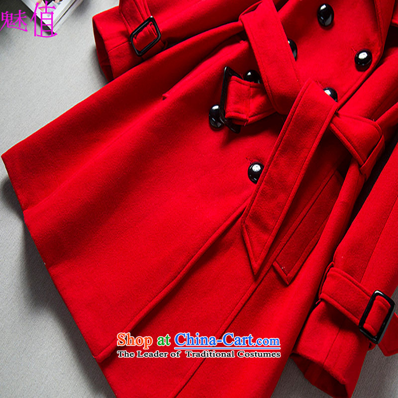 The value of the new 2015 Winter Female luxury red double-equipped with waistband gross coats jacket red L, it met the happiness , , , shopping on the Internet