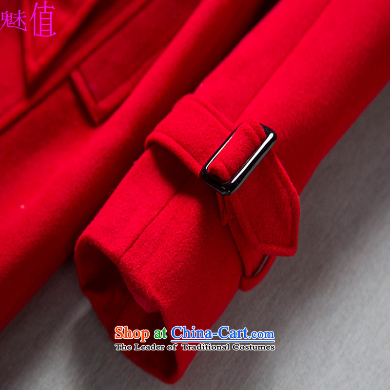 The value of the new 2015 Winter Female luxury red double-equipped with waistband gross coats jacket red L, it met the happiness , , , shopping on the Internet