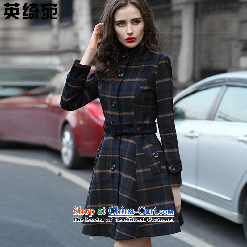 The British Yee Woan 2015 Fall_Winter Collections of New England wind foutune latticed collar coats, wool? long jacket jyw9059_? sub map color?L