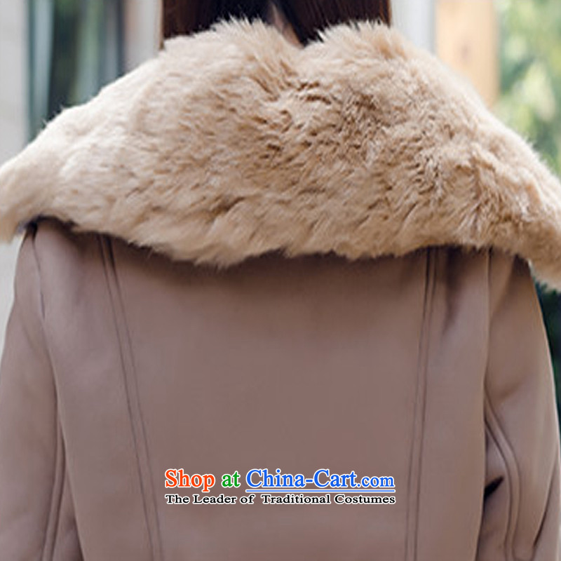 About the New 2015 Atlas Copco Korean big reverse collar in Sau San long jacket with female thickened the lambs Chamois Velvet cloak M0001 KHAKI XL, about curley , , , shopping on the Internet