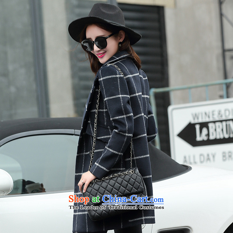 Xuan ina 2015 autumn and winter new a wool coat female Korean version of Sau San long latticed lapel temperament gross flows of female XX8521 coat? checkered M Xuan ina (xuanyina) , , , shopping on the Internet