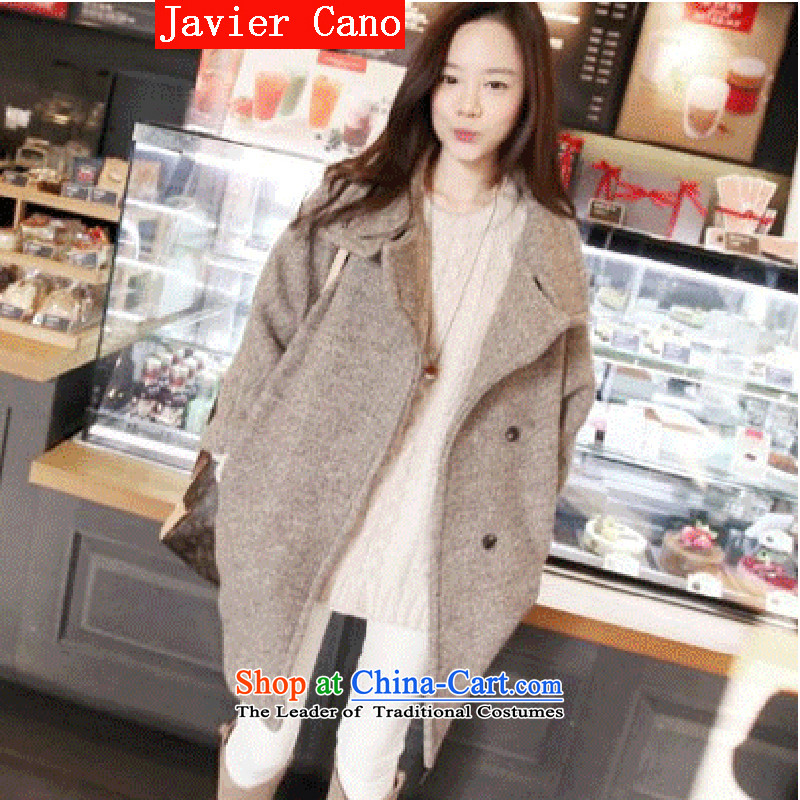 Javier cano2015 autumn and winter new women won relaxd video in version thin long hair? small-jacket cocoon wind sub picture color coats gross??M