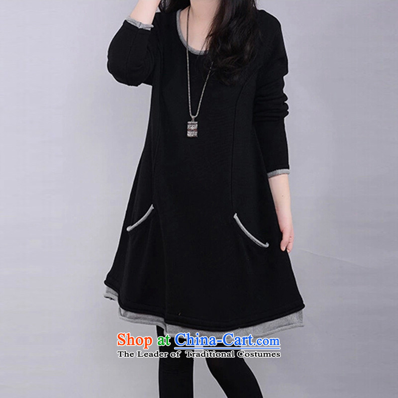 Mr James TIEN Yi Won extra girl for winter clothes to wear the increase female very casual thick girls' Graphics thin, 200 catties thick mm autumn and winter dresses thick Tien larger black XXL suitable for 135 to 150 catties of fat, Mr James TIEN Yi Han
