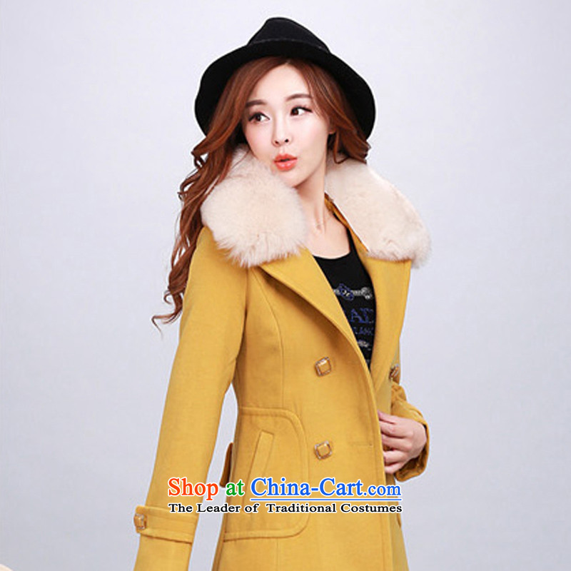 Happy Times (发南美州之夜) 2015 autumn and winter new women's new Korean warm and stylish Sau San cashmere overcoat jacket gross temperament? ), Yellow L(96-106 catty happy times (发南美州之夜) , , , shopping on the Internet