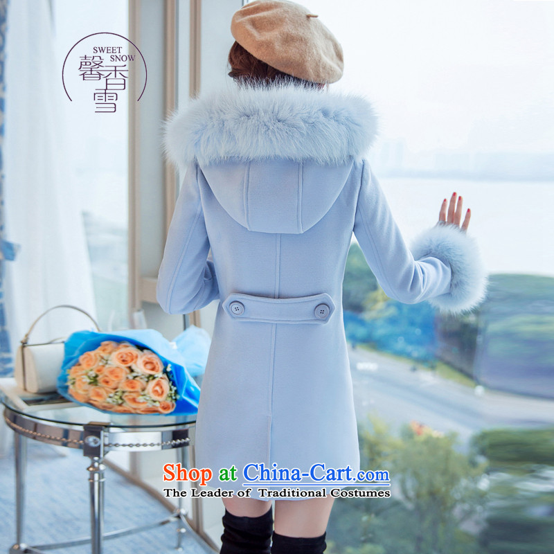 The fragrant incense snow fall and winter 2015 new products Sau San video thin coat cap in the amount so long Korean a wool coat female thick coat Blue M fragrant incense xinxiangxue Xue () , , , shopping on the Internet